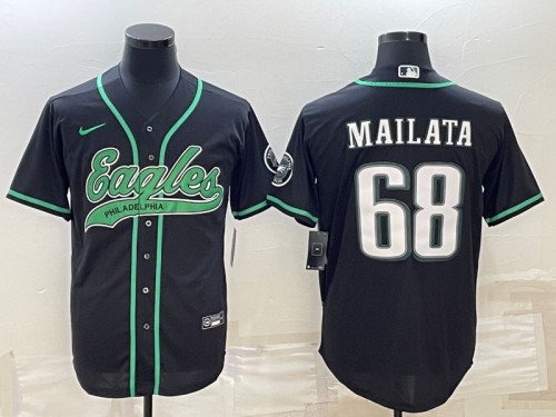 Men's Philadelphia Eagles #68 Jordan Mailata Black With Patch Cool Base Stitched Baseball Jersey - Click Image to Close